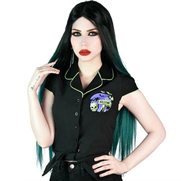 KILLSTAR Kon-Tiki Crop Button Down Shirt Size M - Picture 1 of 14